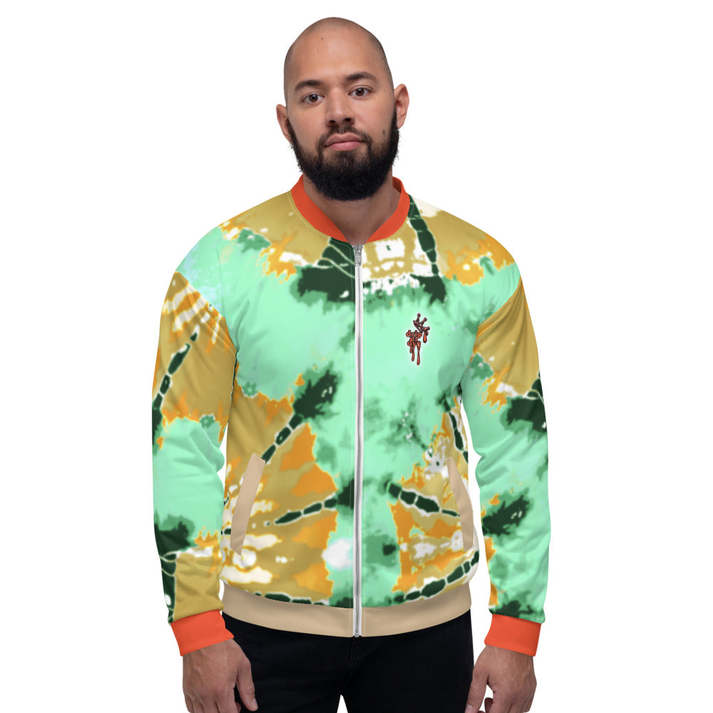 CRXWN | Drip or Dye Daybreak Vegas Gold College Orange Ice Dye UNISEX Bomber Jacket Hearts Around the World Live Love Laugh