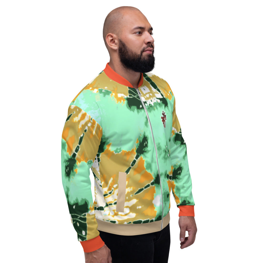 CRXWN | Drip or Dye Daybreak Vegas Gold College Orange Ice Dye UNISEX Bomber Jacket Hearts Around the World Live Love Laugh