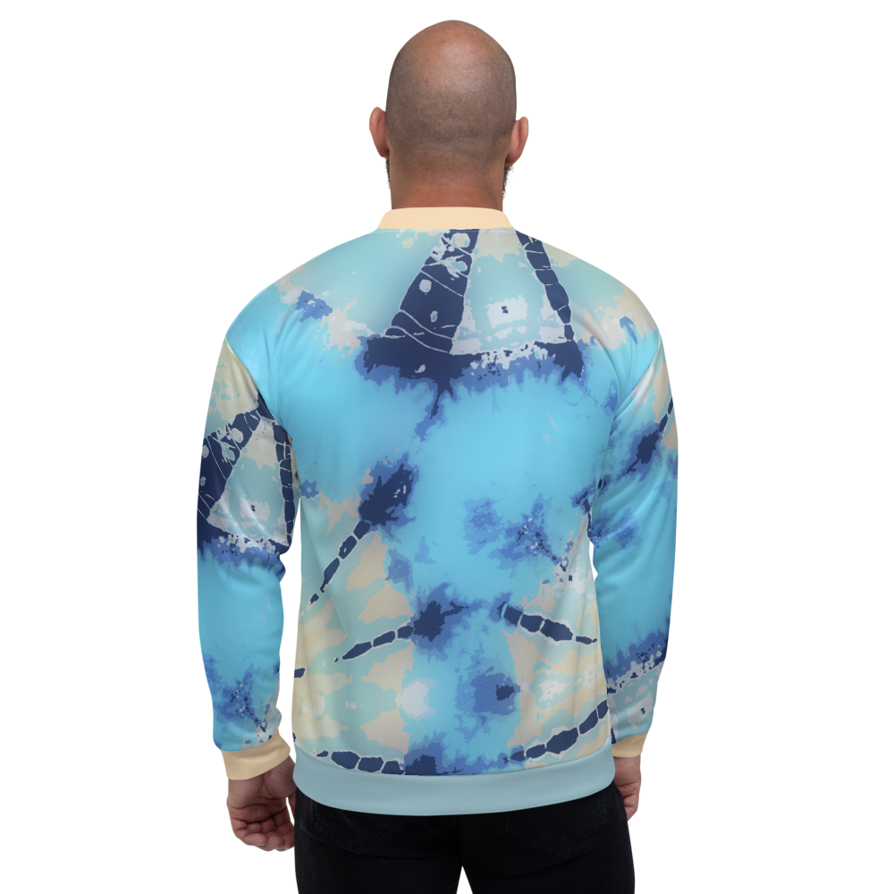 CRXWN | Drip or Dye Ice Blue Sky Linen Ice Dye UNISEX Bomber Jacket Hearts Around the World Live Love Laugh