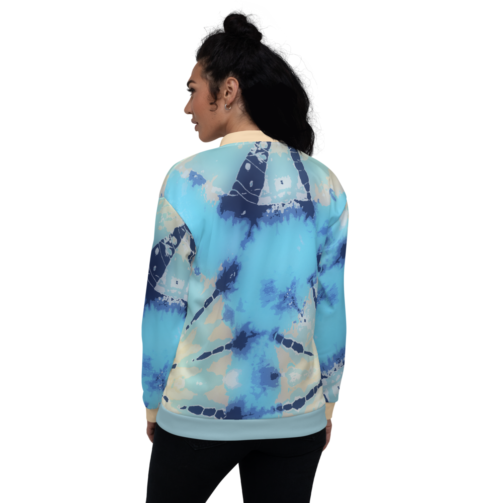 CRXWN | Drip or Dye Ice Blue Sky Linen Ice Dye UNISEX Bomber Jacket Hearts Around the World Live Love Laugh