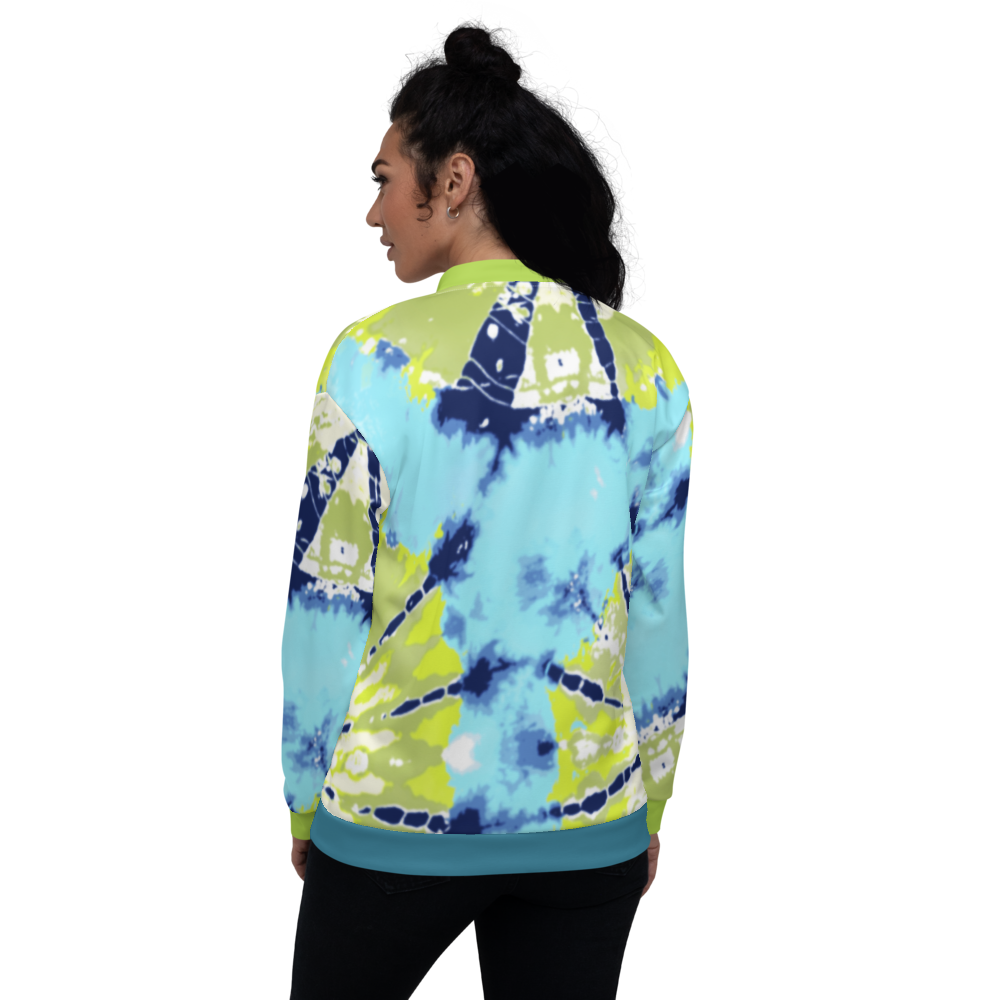CRXWN | Drip or Dye Moss Green Ice Dye UNISEX Bomber Jacket Hearts Around the World Live Love Laugh