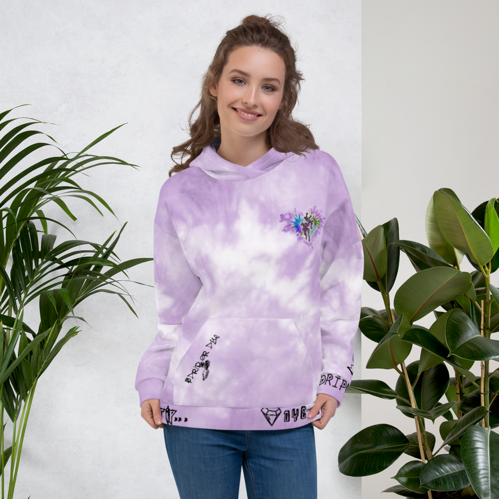 CRXWN | Drip or Dye Violet Photon Dust Ice Dye UNISEX HOODIE Hearts Around the World Live Love Laugh