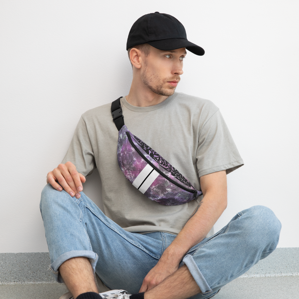 CRXWN | Royal Urban Resort | Trippy Drippy Bleach Acid Wash with Malibu Stripe Fanny Pack UNISEX Crossbody 2 Sizes cmft PSG Purple