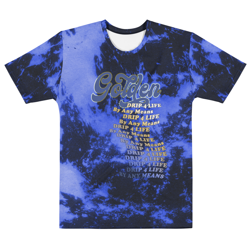 CRXWN | Royal Urban Resort | Trippy Drippy D4L By Any Means Bleach Acid Wash Unisex Jersey Tee Golden Wave Hyper Cobalt Blue