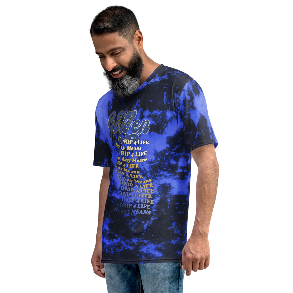 CRXWN | Royal Urban Resort | Trippy Drippy D4L By Any Means Bleach Acid Wash Unisex Jersey Tee Golden Wave Hyper Cobalt Blue