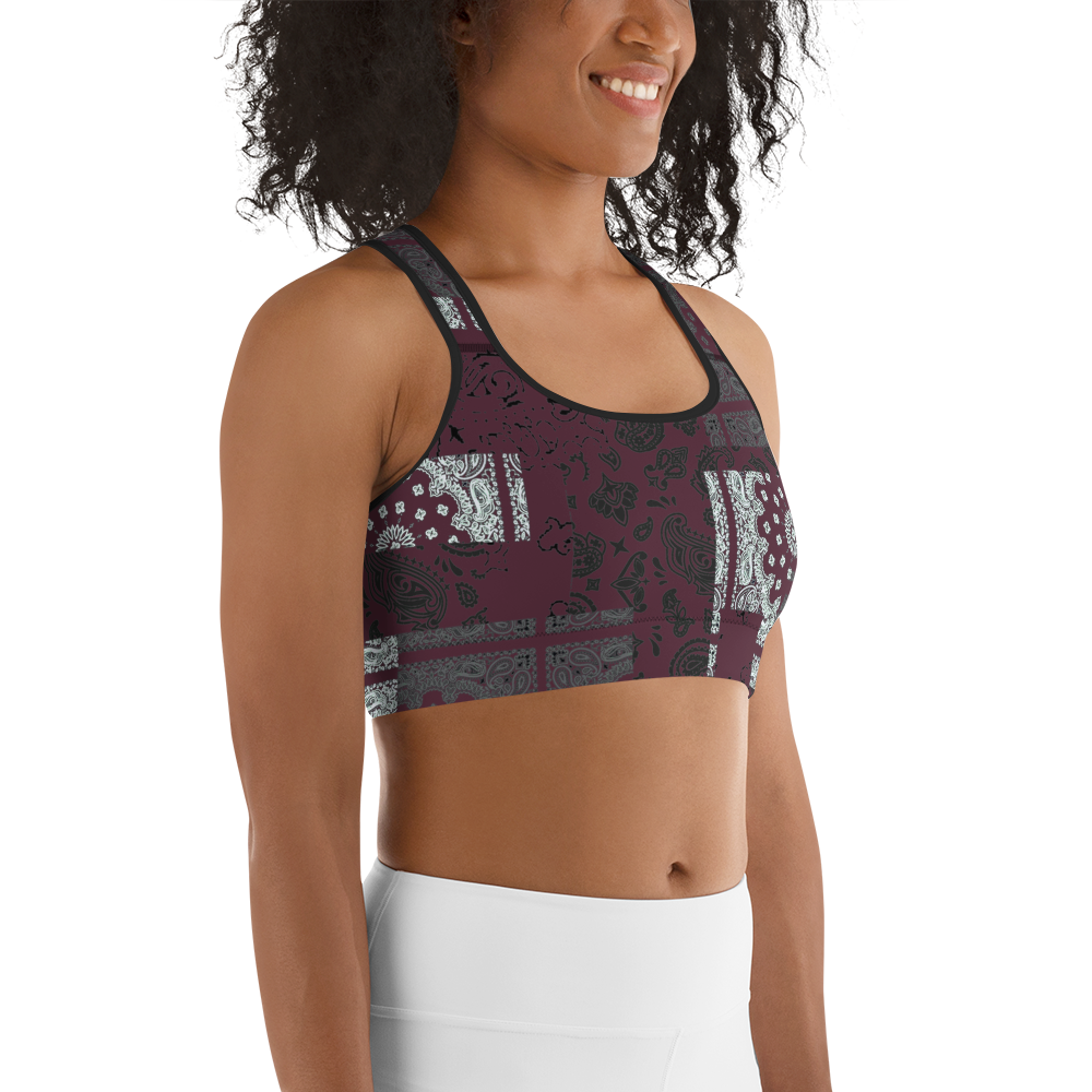 ROYAL ICONIC | Patchwork Bandana Flag Sports Bra Moscato Wine Burgundy