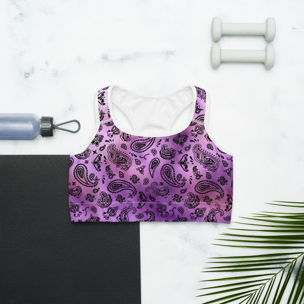 ROYAL ICONIC | OG Candy Bandana Tie Dye Paisley Cloud Dye Sports Bra Purple Haze