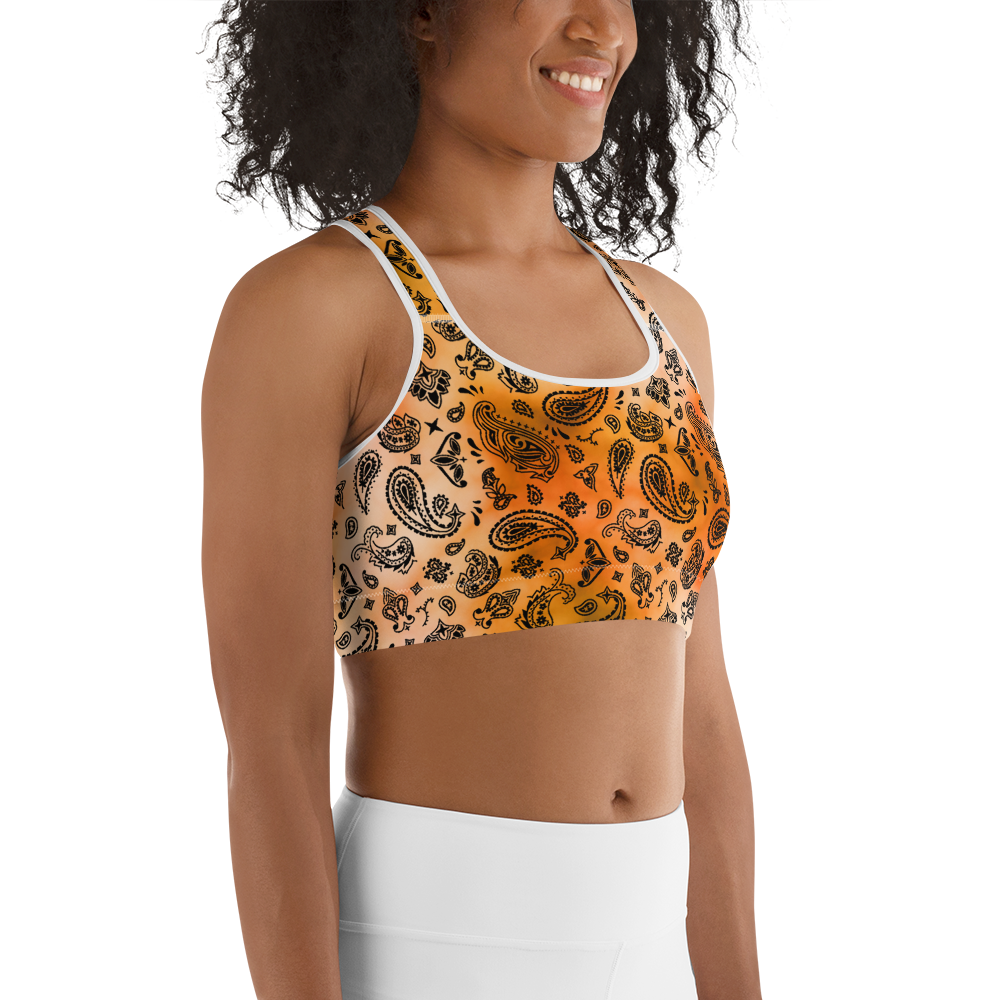 ROYAL ICONIC | OG Candy Bandana Tie Dye Paisley Cloud Dye Sports Bra Gold Sienna Orange