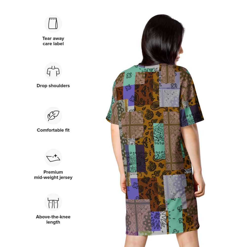 ROYAL ICONIC. | Patchwork Bandana Flag High End Modern Urban MuuMuu Tshirt Dress Custom Design #8