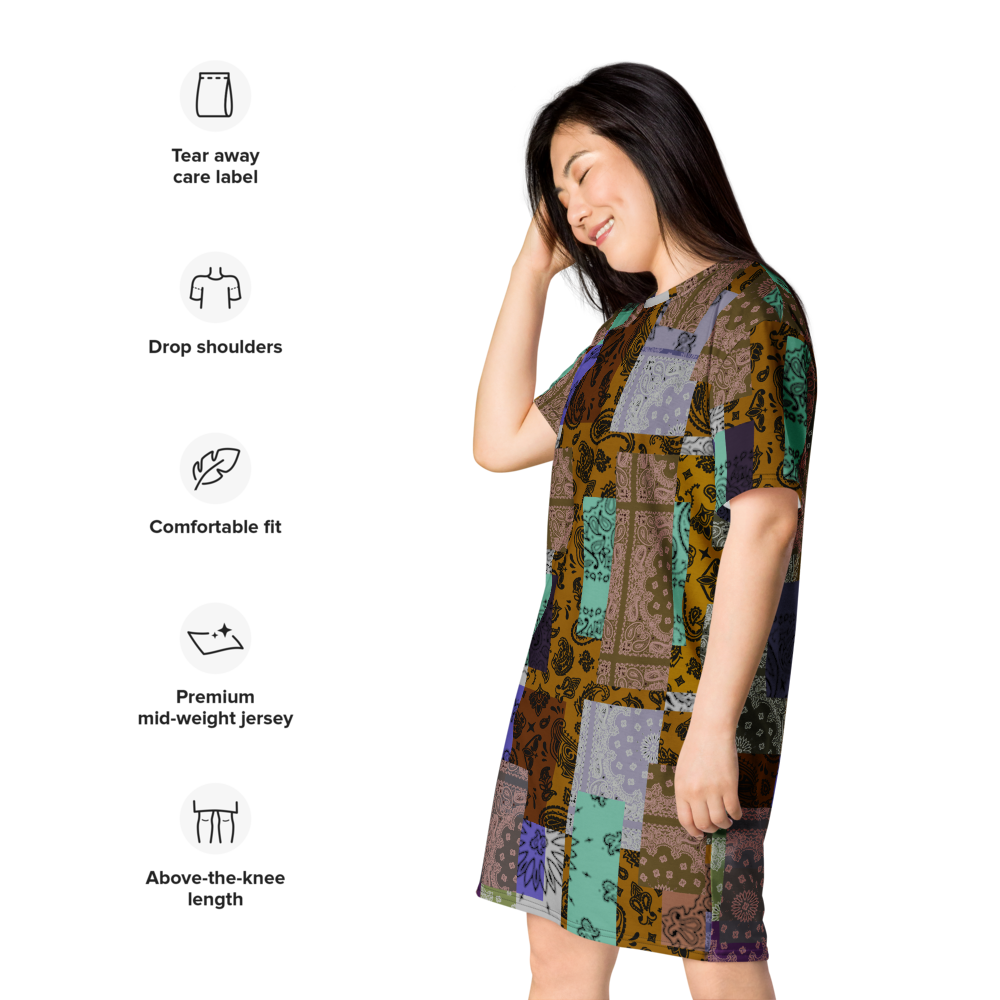 ROYAL ICONIC. | Patchwork Bandana Flag High End Modern Urban MuuMuu Tshirt Dress Custom Design #8