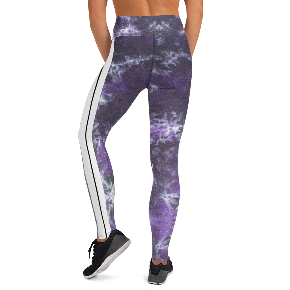 CRXWN | Royal Urban Resort | Trippy Drippy Bleach Acid Wash with Malibu Stripe Yoga Leggings CMFT PSG Royal Purple Acid Wash