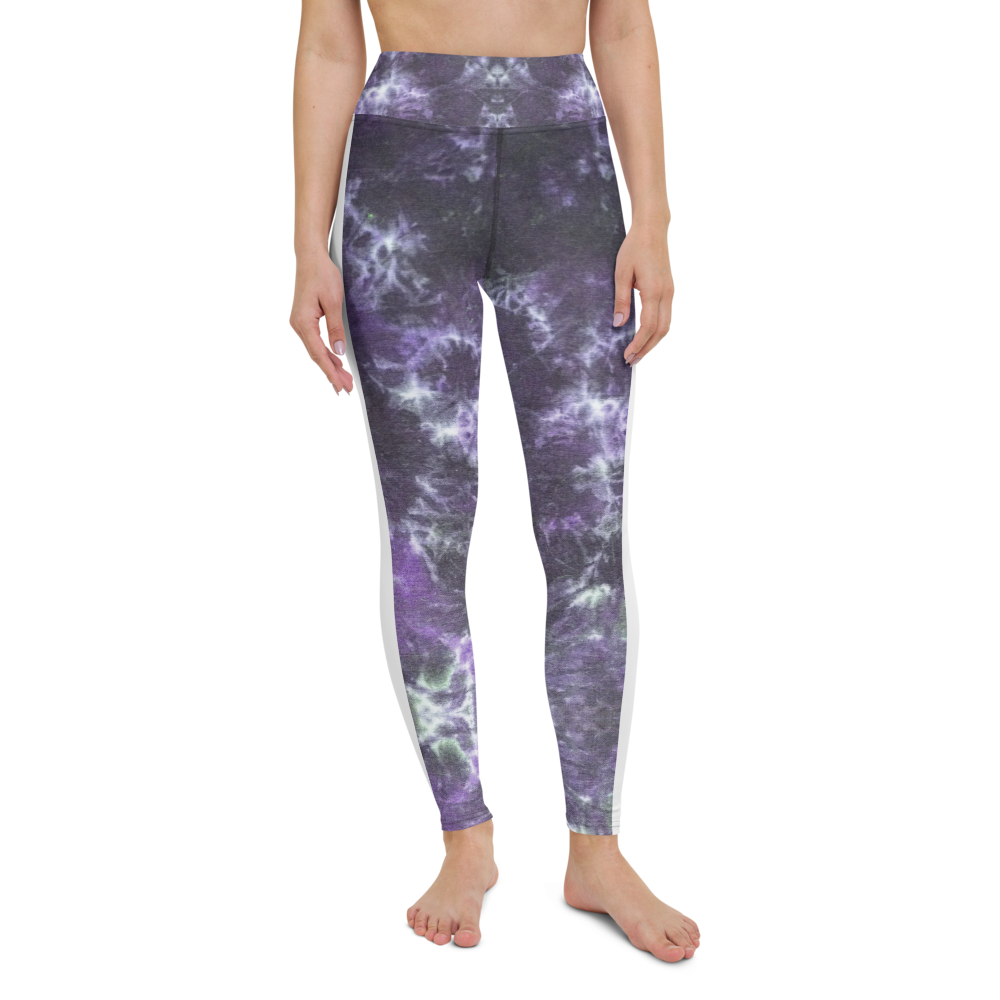 CRXWN | Royal Urban Resort | Trippy Drippy Bleach Acid Wash with Malibu Stripe Yoga Leggings CMFT PSG Royal Purple Acid Wash