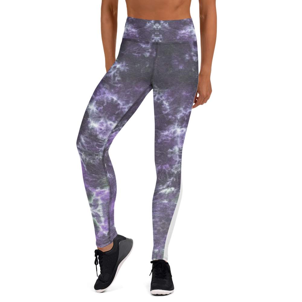 CRXWN | Royal Urban Resort | Trippy Drippy Bleach Acid Wash with Malibu Stripe Yoga Leggings CMFT PSG Royal Purple Acid Wash