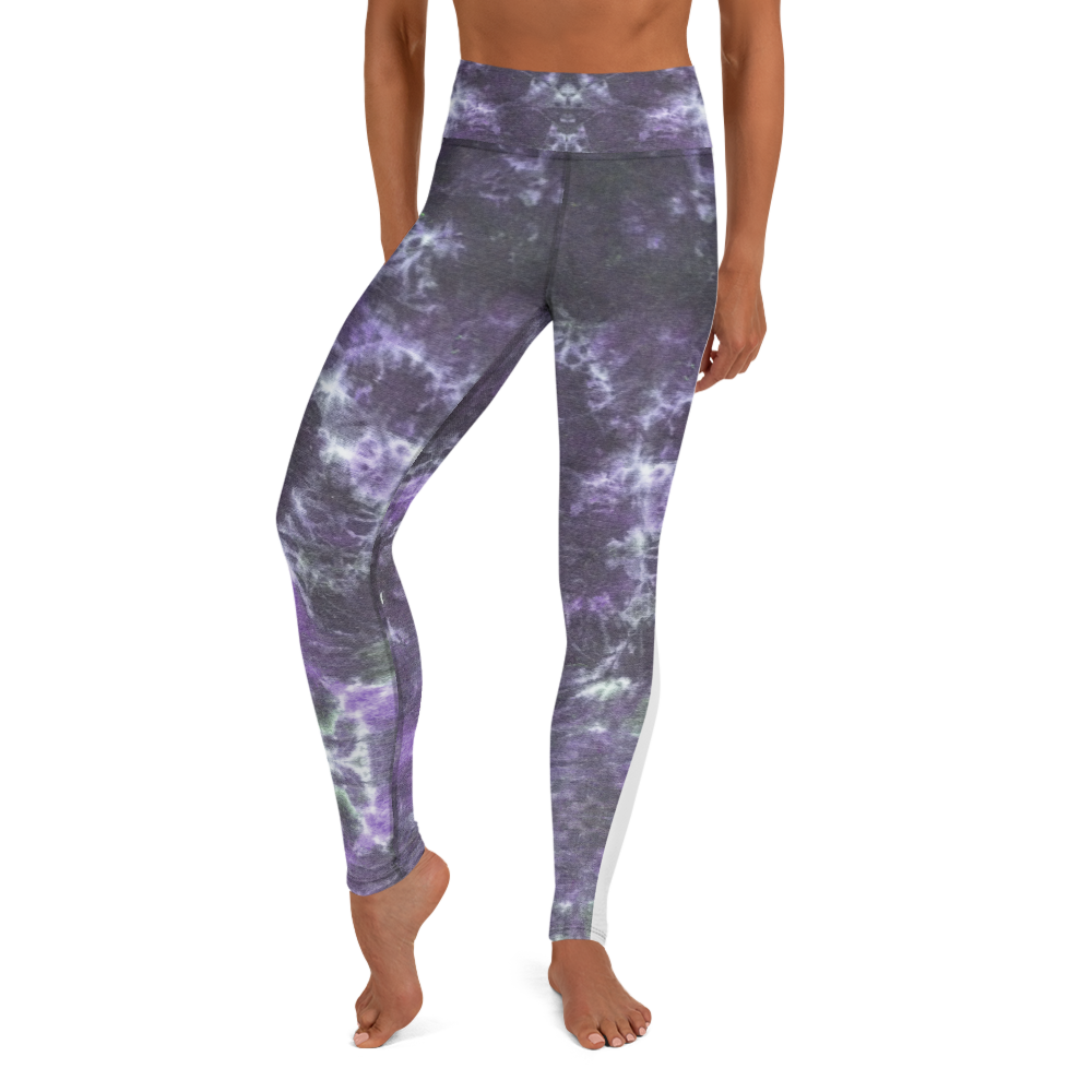 CRXWN | Royal Urban Resort | Trippy Drippy Bleach Acid Wash with Malibu Stripe Yoga Leggings CMFT PSG Royal Purple Acid Wash