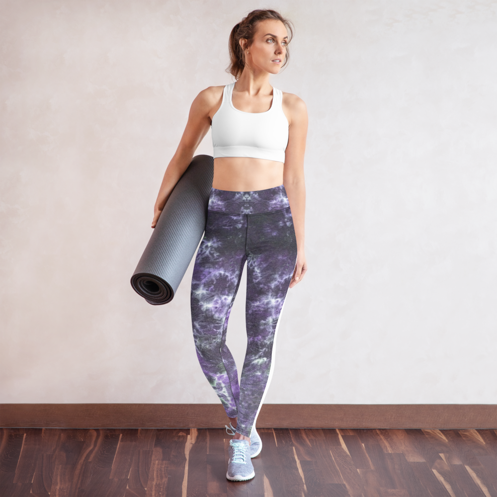 CRXWN | Royal Urban Resort | Trippy Drippy Bleach Acid Wash with Malibu Stripe Yoga Leggings CMFT PSG Royal Purple Acid Wash