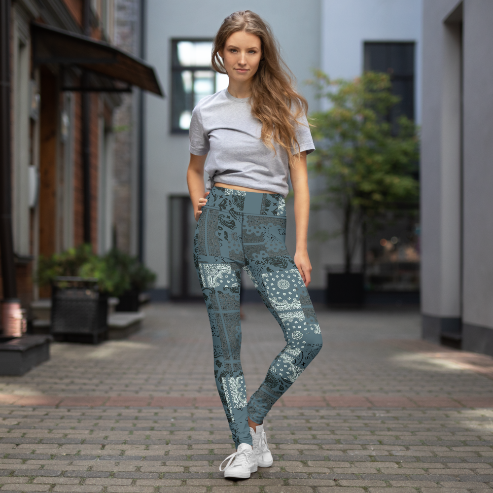 ROYAL ICONIC. | Patchwork Bandana Yoga Leggings Cool Metal Blue