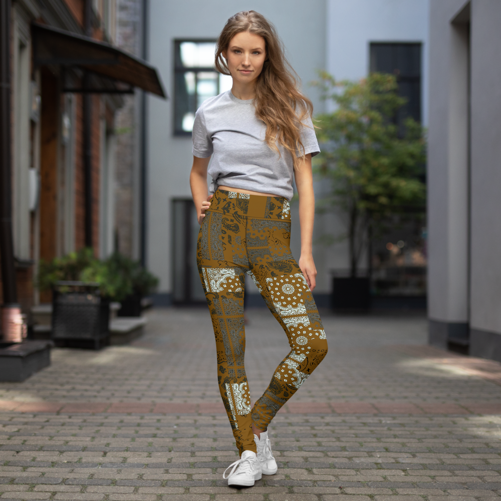 ROYAL ICONIC. | Patchwork Bandana Yoga Leggings Honey Mustard Gold