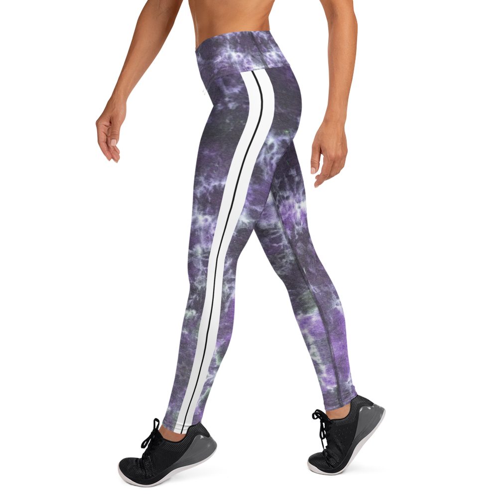 CRXWN | Royal Urban Resort | Trippy Drippy Bleach Acid Wash with Malibu Stripe Yoga Leggings CMFT PSG Royal Purple Acid Wash