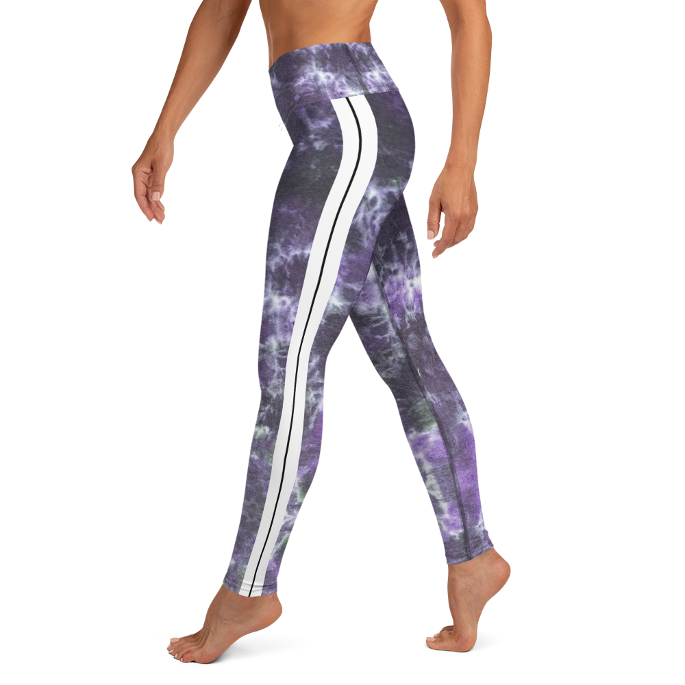 CRXWN | Royal Urban Resort | Trippy Drippy Bleach Acid Wash with Malibu Stripe Yoga Leggings CMFT PSG Royal Purple Acid Wash