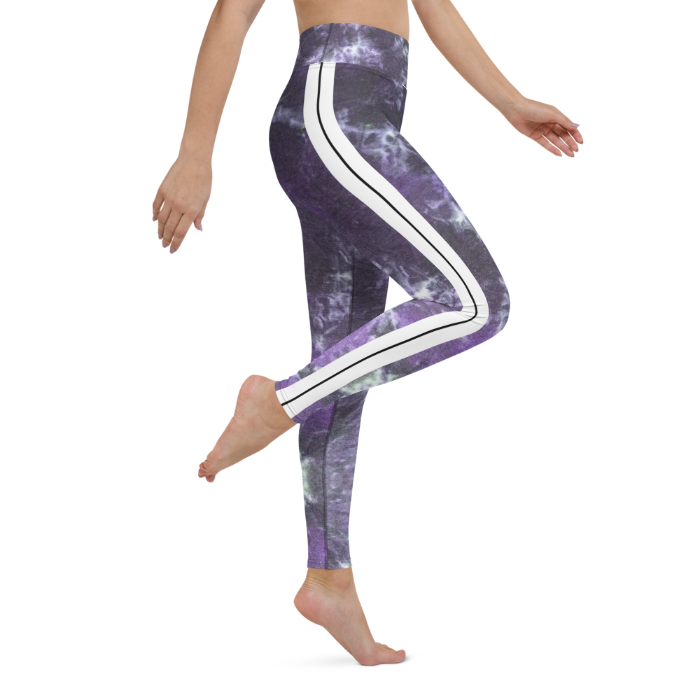 CRXWN | Royal Urban Resort | Trippy Drippy Bleach Acid Wash with Malibu Stripe Yoga Leggings CMFT PSG Royal Purple Acid Wash