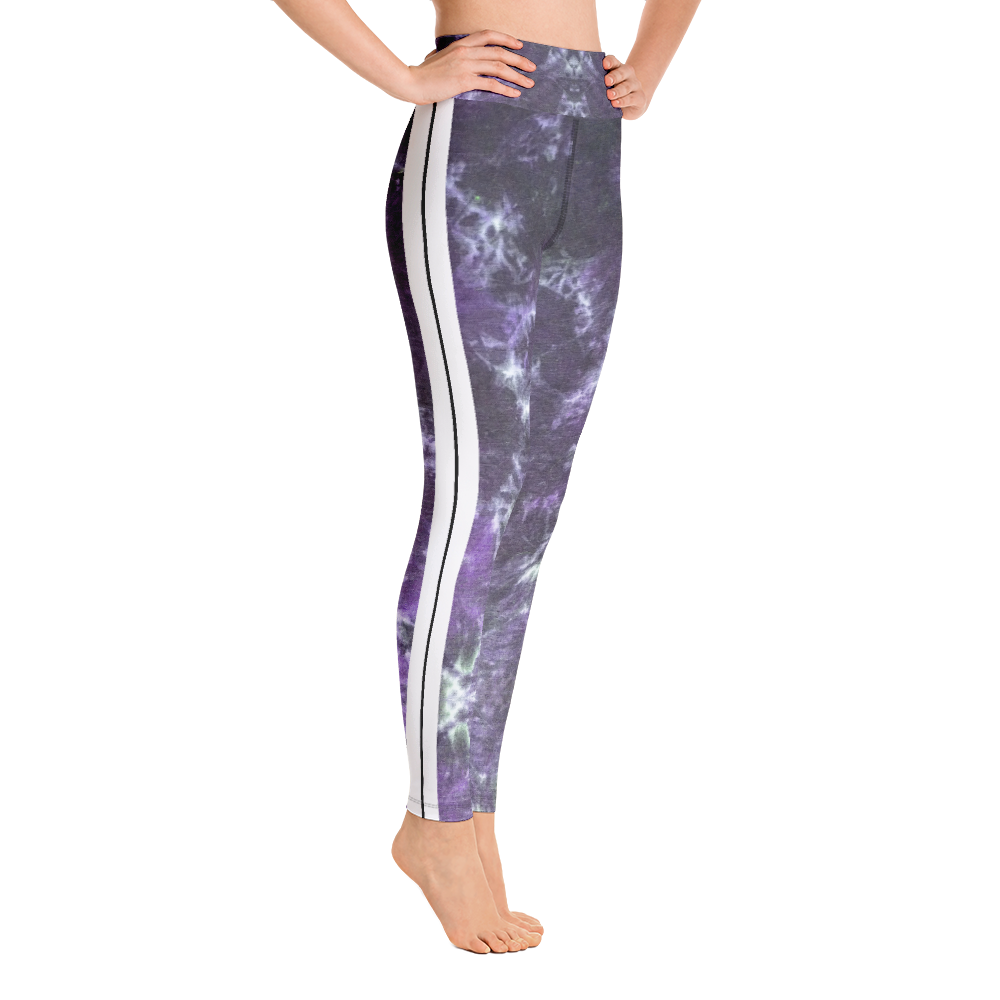 CRXWN | Royal Urban Resort | Trippy Drippy Bleach Acid Wash with Malibu Stripe Yoga Leggings CMFT PSG Royal Purple Acid Wash