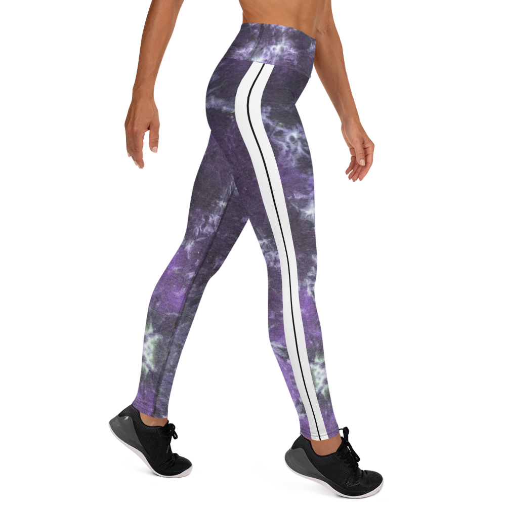 CRXWN | Royal Urban Resort | Trippy Drippy Bleach Acid Wash with Malibu Stripe Yoga Leggings CMFT PSG Royal Purple Acid Wash