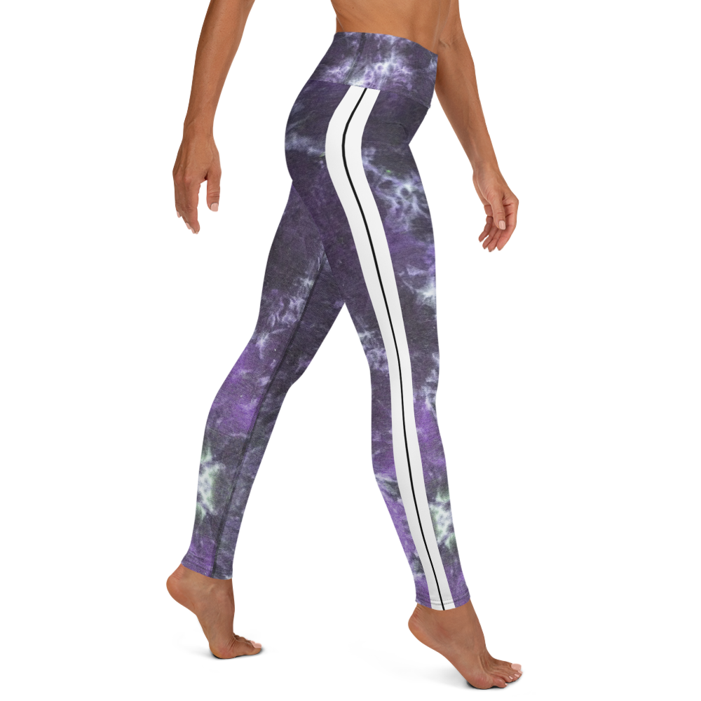 CRXWN | Royal Urban Resort | Trippy Drippy Bleach Acid Wash with Malibu Stripe Yoga Leggings CMFT PSG Royal Purple Acid Wash