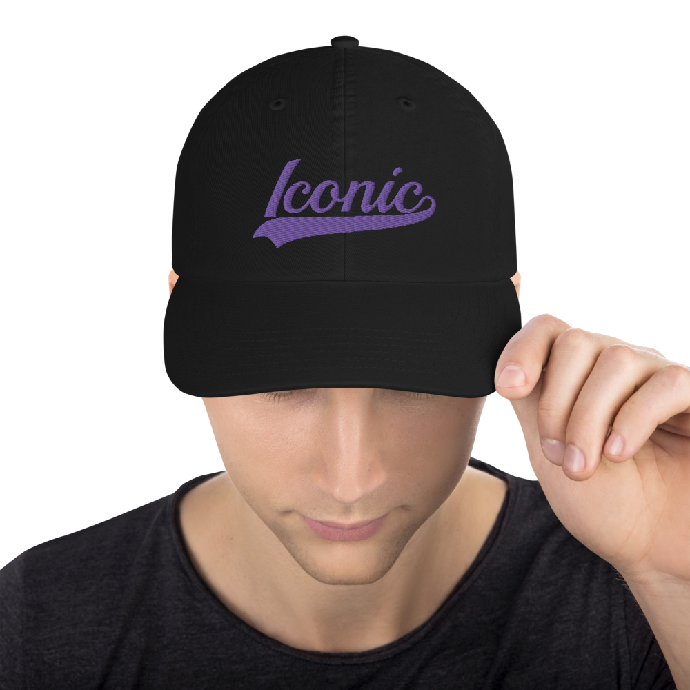CHAMPION + ROYAL ICONIC. | Embroidered Logo Unisex Classic Cap Dad Hat Mom Cap Black w/ Purple Hendrixx Thread Retro Baseball Logo