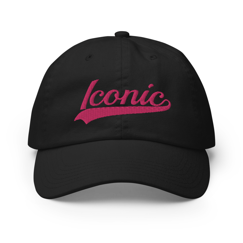 CHAMPION + ROYAL ICONIC. | Embroidered Logo Unisex Classic Cap Dad Hat Mom Cap Black w/ Pretty in Pink Thread Retro Baseball Logo