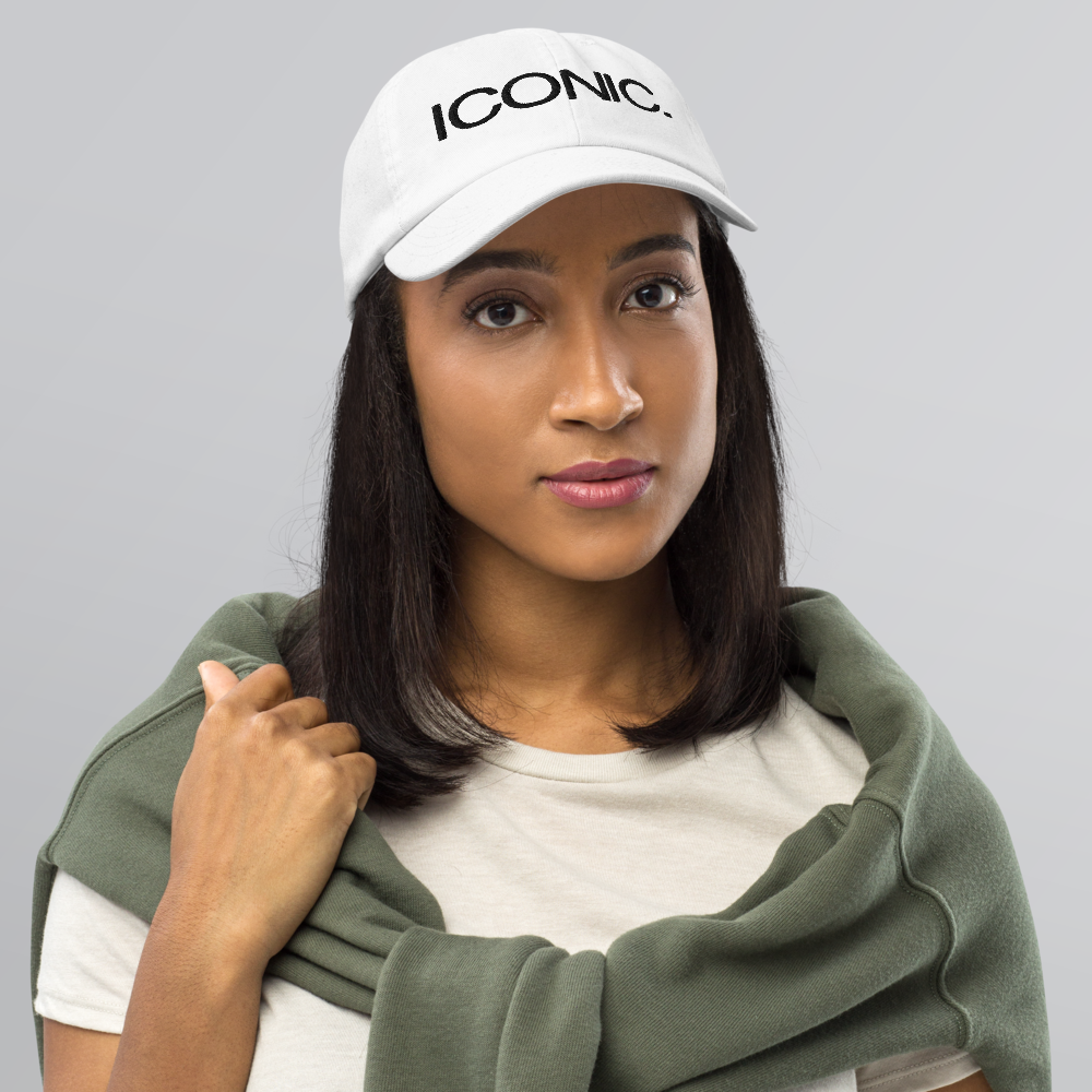 CHAMPION + ROYAL ICONIC. | Embroidered Logo Unisex Classic Cap Dad Hat Mom Cap White w/ Black Thread