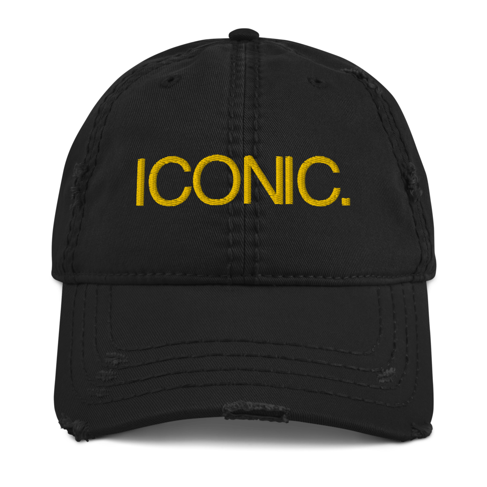 ROYAL ICONIC. | Embroidered Logo Unisex Distress Cap Dad Hat Mom Cap Black w/ Gold Thread