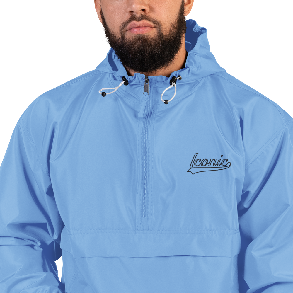 CHAMPION + ROYAL ICONIC. | Retro Embroidered Logo Unisex Hooded Packable Windbreaker Lite Coaches Jacket Blue Vintage Classic